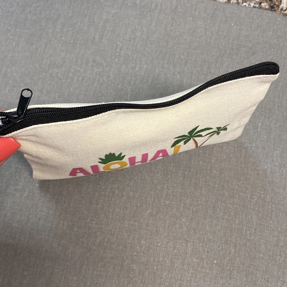Tropical Aloha Zip Up Canvas Pouch - Makeup Bag or Pencil Case